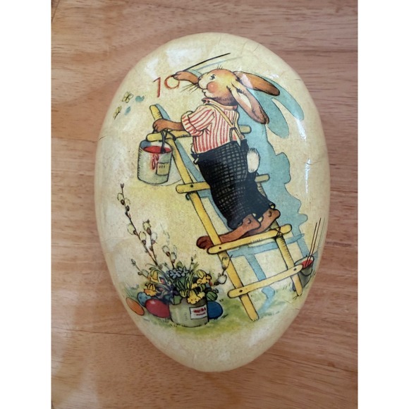 Vintage Nestler Germany Easter Egg – Rabbit on Ladder Scene Paper Mache - Picture 6 of 14